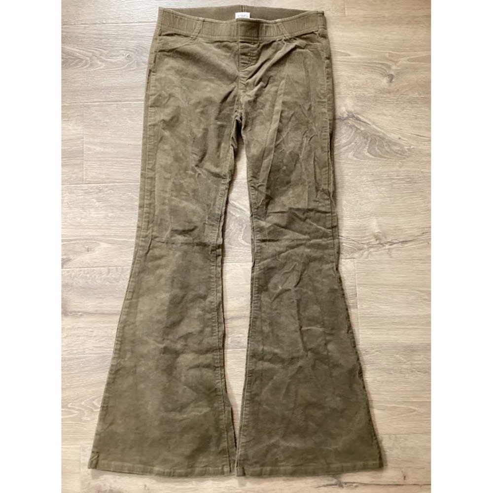 By Together Women Large Taupe Corduroy Flare Leg Elastic Waist Boho Pants L